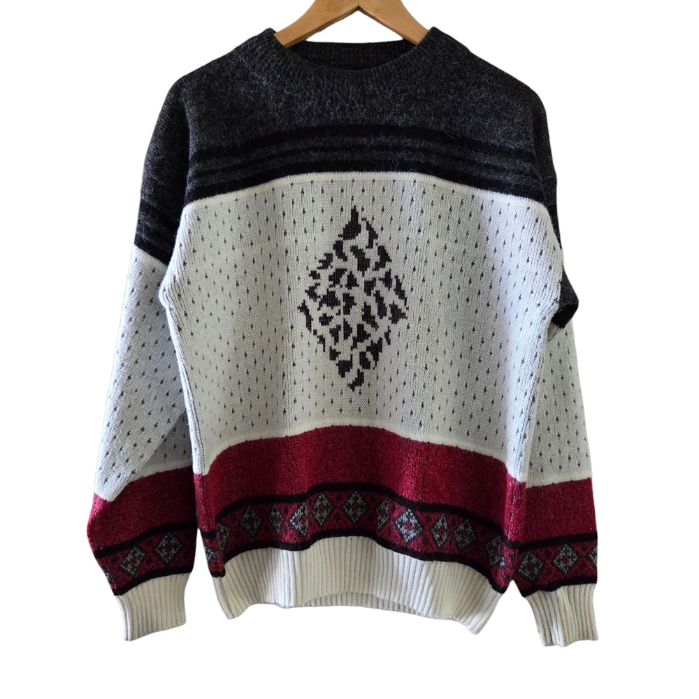 Vintage 90s JED Wool Blend Geometric Pattern Knit Sweater Unisex Retro